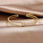 Luxury Fashion Jewelry Gold Zircon Knot Open Adjustable Cuff Bracelet Bangle For Women