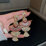 Stylish Traditional Pink Crystal Long Drop Tiered Earrings Women Fashion Jewelry Accessory