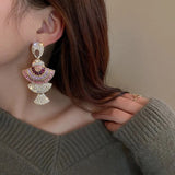Stylish Traditional Pink Crystal Long Drop Tiered Earrings Women Fashion Jewelry Accessory