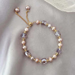 Exquisite Imitation Pearl Amethyst Crystal Fashion Jewelry Pull Chain Adjustable Bracelet for Women