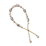 Exquisite Imitation Pearl Amethyst Crystal Fashion Jewelry Pull Chain Adjustable Bracelet for Women