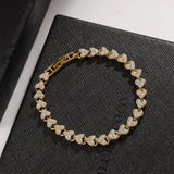 Golden Crystal Link Chain Luxury Women Heart Bracelet Full Shiny Rhinestone Crystal Charm Bracelet