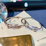 Rose Gold CZ Crystal Geometric Cuff Bangle Bracelet Luxury Women Fashion Jewelry