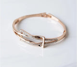 Rose Gold CZ Crystal Geometric Cuff Bangle Bracelet Luxury Women Fashion Jewelry