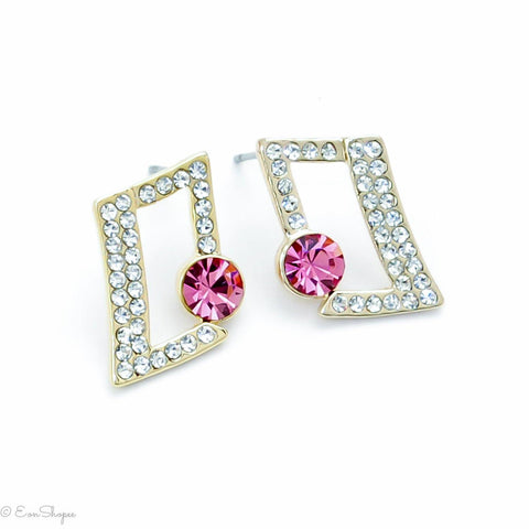 Gorgeous Pink Rhinestone Crystal Women Party wear Dress Fashion Jewelry Stud Earrings - EonShoppee