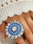 Exaggerated Blue Silver Sun Shape Adjustable Finger Ring For Women Ethic Indian Jewelry