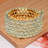 Luxury Fashion Jewelry 5 Row Multi Layer Golden Crystal Adjustable Cuff Bangle Bracelet