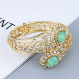 High Quality Gold Color Stunning Mint Green Crystal Traditional Openable Bracelet Bangle