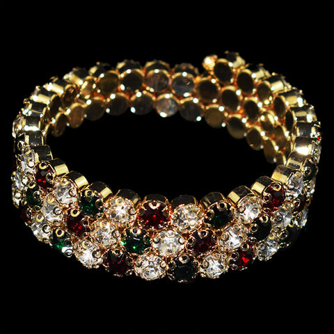 Dazzling 3 Row Multi Color Crystal Bangle Bracelet Shining Wedding Fashion Jewelry Charm Statement Cuff Bracelet