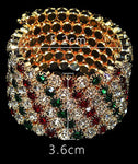 Dazzling 5 Row Multi Color Rhinestone Crystal Wide Bangle Bracelet Shining Wedding Fashion Jewelry