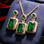 Cubic Zircon Emerald Green Stone Luxury Elegant Women Bridal Fashion Wedding Jewelry Set