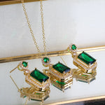 Cubic Zircon Emerald Green Stone Luxury Elegant Women Bridal Fashion Wedding Jewelry Set