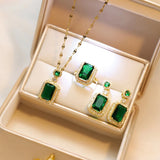 Cubic Zircon Emerald Green Stone Luxury Elegant Women Bridal Fashion Wedding Jewelry Set
