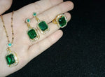 Cubic Zircon Emerald Green Stone Luxury Elegant Women Bridal Fashion Wedding Jewelry Set