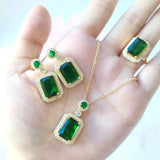 Cubic Zircon Emerald Green Stone Luxury Elegant Women Bridal Fashion Wedding Jewelry Set