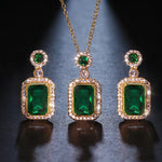 Cubic Zircon Emerald Green Stone Luxury Elegant Women Bridal Fashion Wedding Jewelry Set