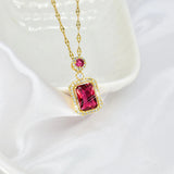 3 piece Luxury Fashion Square Ruby Red Zircon Crystal Necklace Earrings Ring Exquisite Wedding Jewelry Set