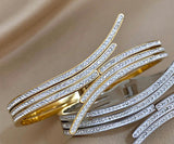 Elegant Women Silver CZ Crystal Stainless Steel Gold Color Open Cuff Bangle Bracelet