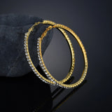 7cm Big Round Golden Crystal Stainless Steel Women Fashion Jewelry Hoop Earrings