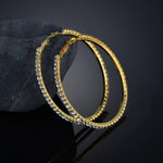 Round Stainless Steel Shiny Golden Crystal 5 cm Large Circle Women Hoop Earrings