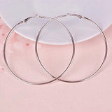 80mm Simple Round Stainless Steel Silver Color Hoop Earrings 8cm Thin Hoops Fashion Earrings