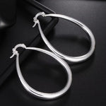 925 Sterling Silver 41mm Smooth Circle Big Oval Hoop Earrings For Women Fashion Jewelry Wedding Accessory
