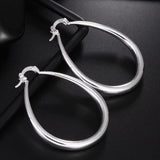 925 Sterling Silver 41mm Smooth Circle Big Oval Hoop Earrings For Women Fashion Jewelry Wedding Accessory