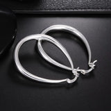 925 Sterling Silver 41mm Smooth Circle Big Oval Hoop Earrings For Women Fashion Jewelry Wedding Accessory