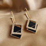 Gold Black CZ Crystal Pendant Hoop Fashion Statement Drop Earrings for Women