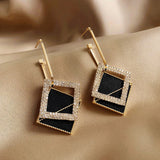 Gold Black CZ Crystal Pendant Hoop Fashion Statement Drop Earrings for Women