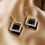 Gold Black CZ Crystal Pendant Hoop Fashion Statement Drop Earrings for Women