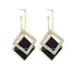 Gold Black CZ Crystal Pendant Hoop Fashion Statement Drop Earrings for Women