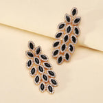 Black Leaves Crystal Long Drop Dangle Earrings Women Party Statement Fashion Jewelry