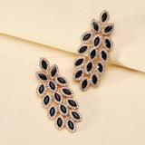 Black Leaves Crystal Long Drop Dangle Earrings Women Party Statement Fashion Jewelry