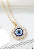 Blue Evil Eye Sun Pendant Necklace Shiny Zircon Sweater Clavicle Chain Women Lucky Friendship Jewelry Gift