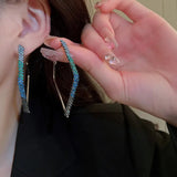 Stunning Blue Green Crystal Square Hoops Glam Party Hoop Earrings For Women