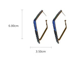 Multi Shade Blue Crystal Geometric Square Super Glam Shiny Hoop Earrings For Women
