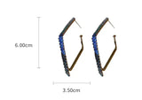 Stunning Blue Green Crystal Square Hoops Glam Party Hoop Earrings For Women