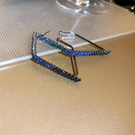 Multi Shade Blue Crystal Geometric Square Super Glam Shiny Hoop Earrings For Women