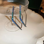 Stunning Blue Green Crystal Square Hoops Glam Party Hoop Earrings For Women