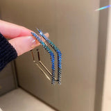 Stunning Blue Green Crystal Square Hoops Glam Party Hoop Earrings For Women