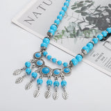 Blue Turquoise Long Bead Chain Tassel Pendant Necklace Elegant Statement Fashion Jewelry Necklace