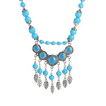 Blue Turquoise Long Bead Chain Tassel Pendant Necklace Elegant Statement Fashion Jewelry Necklace