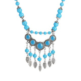 Blue Turquoise Long Bead Chain Tassel Pendant Necklace Elegant Statement Fashion Jewelry Necklace