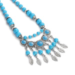 Blue Turquoise Long Bead Chain Tassel Pendant Necklace Elegant Statement Fashion Jewelry Necklace