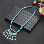 Blue Turquoise Long Bead Chain Tassel Pendant Necklace Elegant Statement Fashion Jewelry Necklace