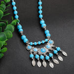 Blue Turquoise Long Bead Chain Tassel Pendant Necklace Elegant Statement Fashion Jewelry Necklace