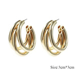 Multi Layer Golden Chunky Open Hoop Stud Earrings Women Fashion Jewelry