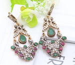 Emerald Ruby Crystal Long Stylish Indian Wedding Jewelry Long Dangle Traditional Ethnic Earrings