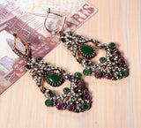 Emerald Ruby Crystal Long Stylish Indian Wedding Jewelry Long Dangle Traditional Ethnic Earrings